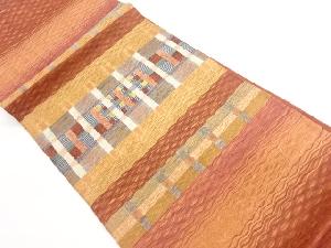 すくい織銀通し変わり格子模様織出し袋帯